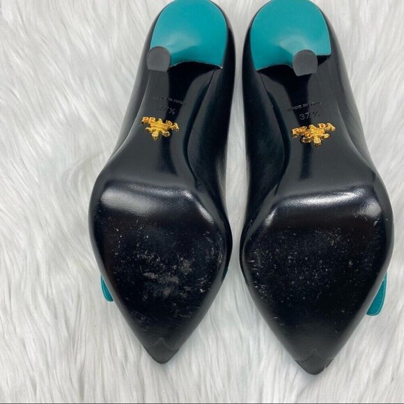 Prada Women's Capretto Turchese Silver Accent Pointed Toe Bicolor Pumps‎ EU 37.5 - Picture 7 of 11